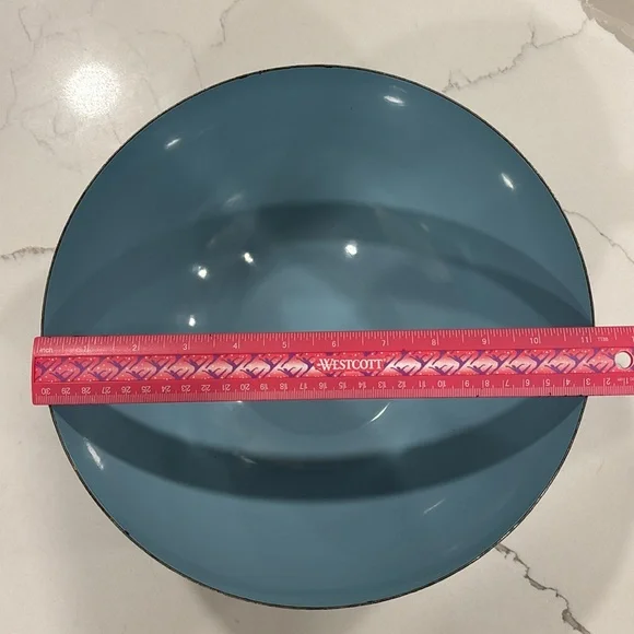 Cathrineholm Turquoise Blue On Blue Enamelware Lotus Bowl 11” Diameter MCM - Picture 16 of 17